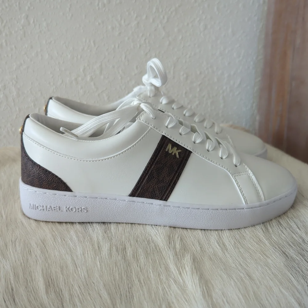 Michael Kors Irving Stripe Lace Up Designer Sneakers Optic White Multi  8.5